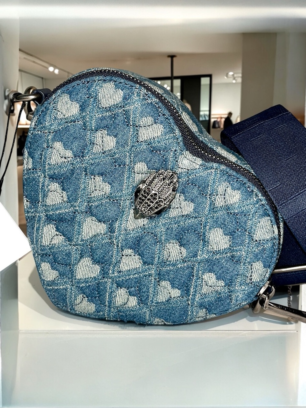 Kurt Geiger NWT! Kensington Denim Quilted Heart Double Zip Crossbody Bag
